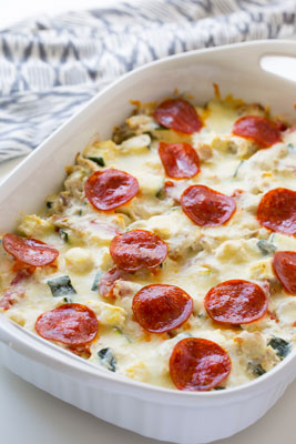 Ricetta Keto One-Pot Meal: Casseruola di pizza al pollo