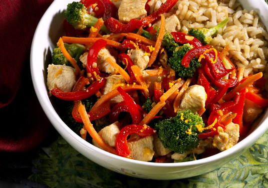 Pollo e verdure all'arancia