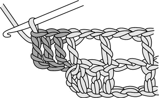 Aumenta i blocchi alla fine di una riga in Filet Crochet